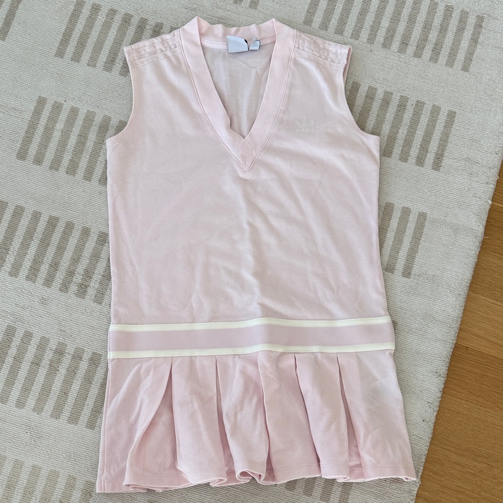 adidas Light Pink V-Neck Sleeveless Dress with Cream Waist Band - Picture 2 of 3